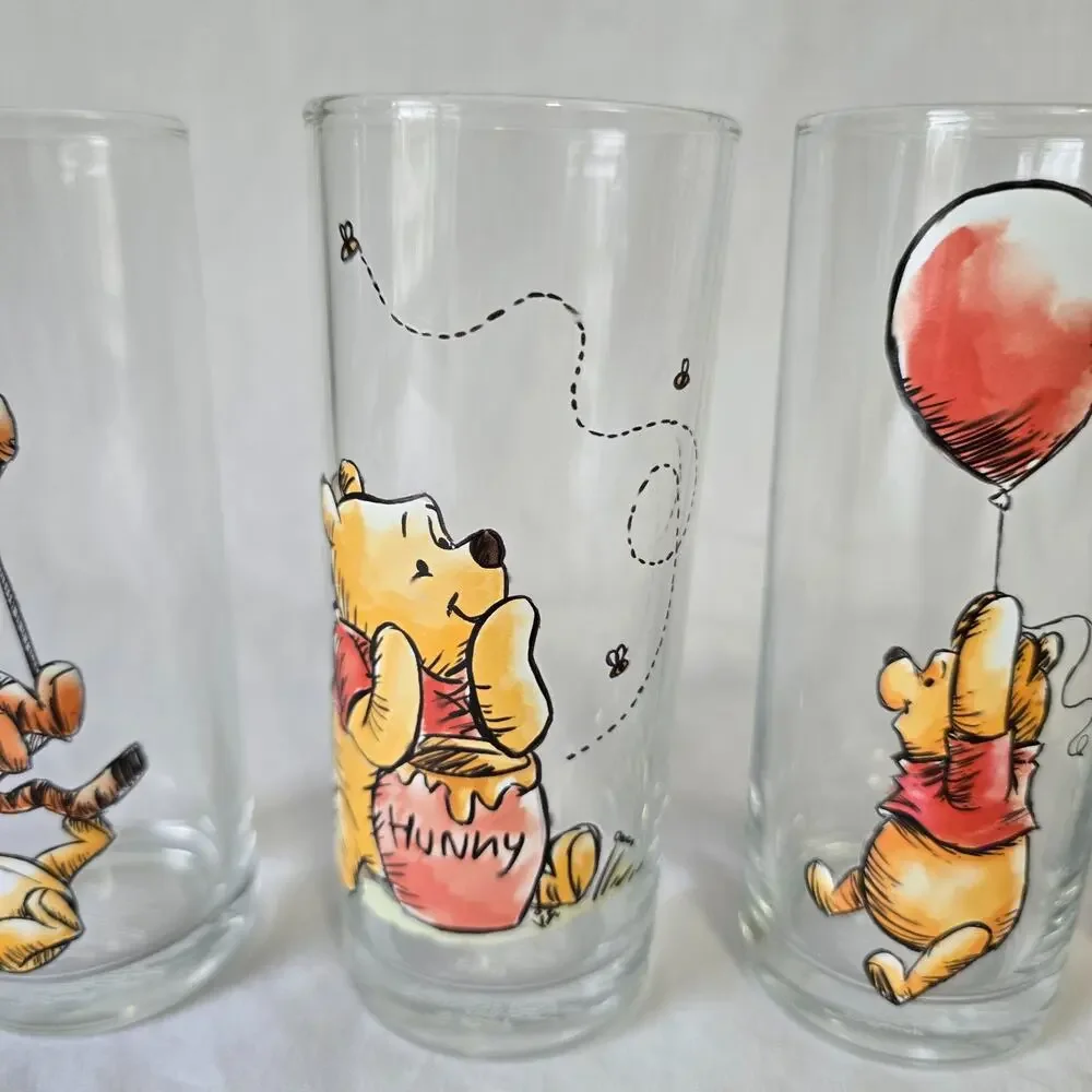 Disney Winnie the Pooh 10oz Pooh Piglet Tigger Glass Tumblers Set of 4, 6